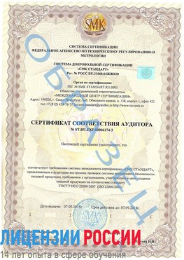 Образец сертификата соответствия аудитора №ST.RU.EXP.00006174-3 Клин Сертификат ISO 22000